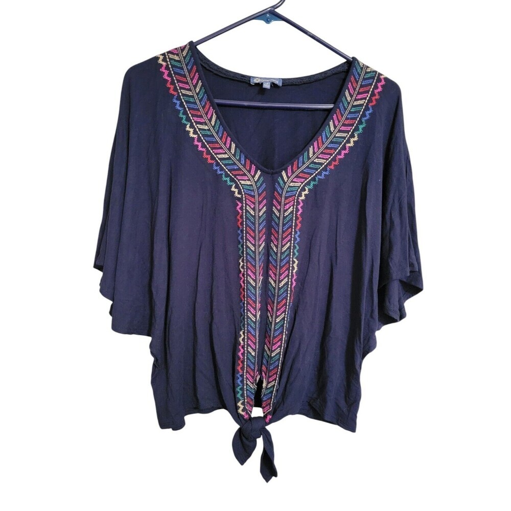 Democracy Navy Blue Embroidery Crop Top Oversized Beachy Boho Women's Size S B20